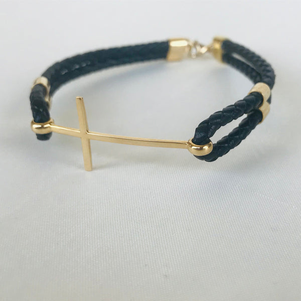Cross leather bracelet