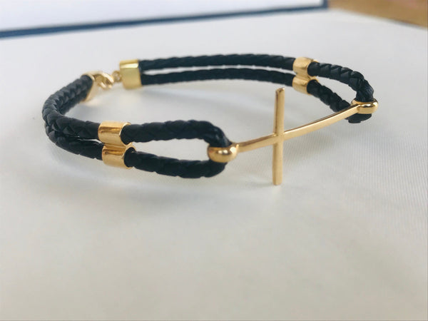 Cross leather bracelet