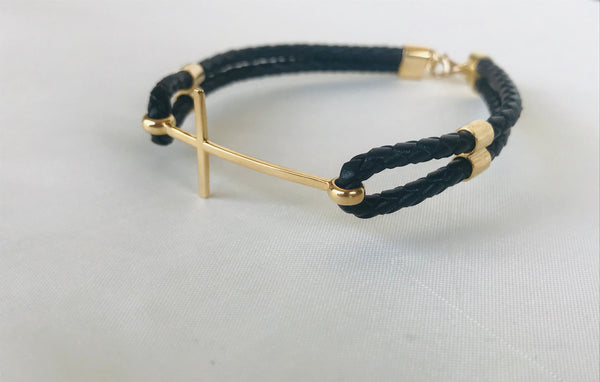 Cross leather bracelet
