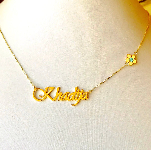 Name necklace with flower and gem