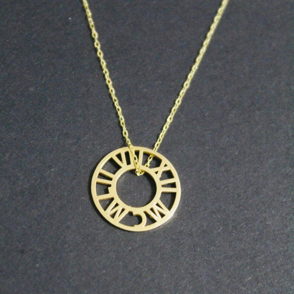 Custom Roman Numerals Necklace – Round Design