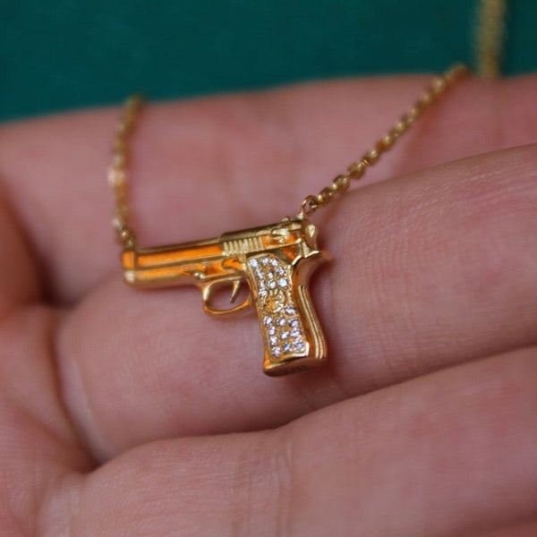 Gun Pendant Necklace – Small / White Diamonds
