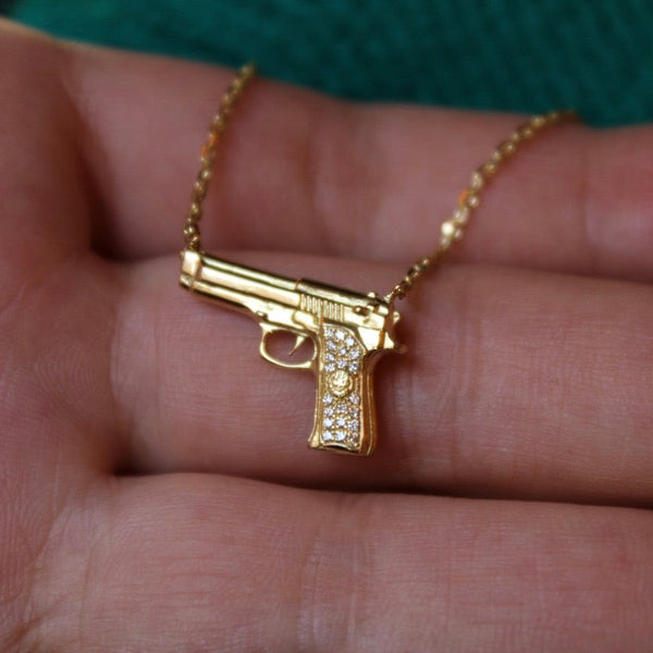Gun Pendant Necklace – Small / White Diamonds