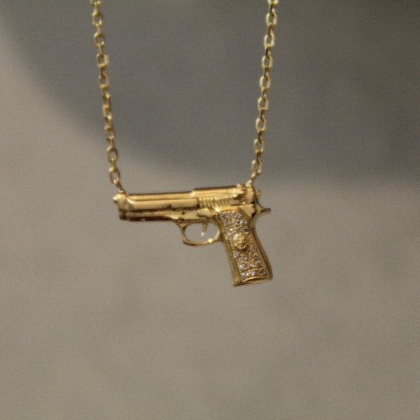 Gun Pendant Necklace – Small / White Diamonds