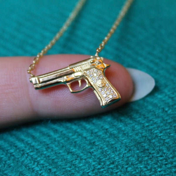 Gun Pendant Necklace – Small / White Diamonds
