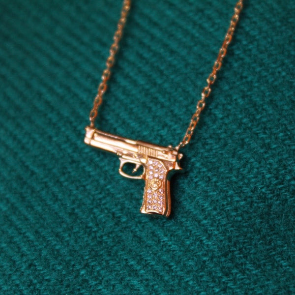 Gun Pendant Necklace – Small / White Diamonds