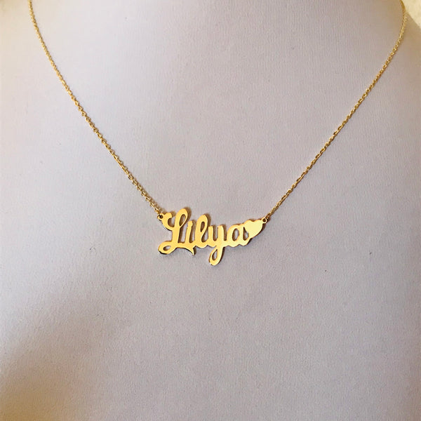 Name necklaces with heart accent