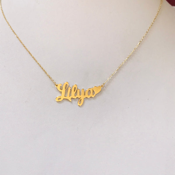 Name necklaces with heart accent