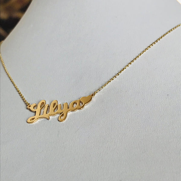 Name necklaces with heart accent