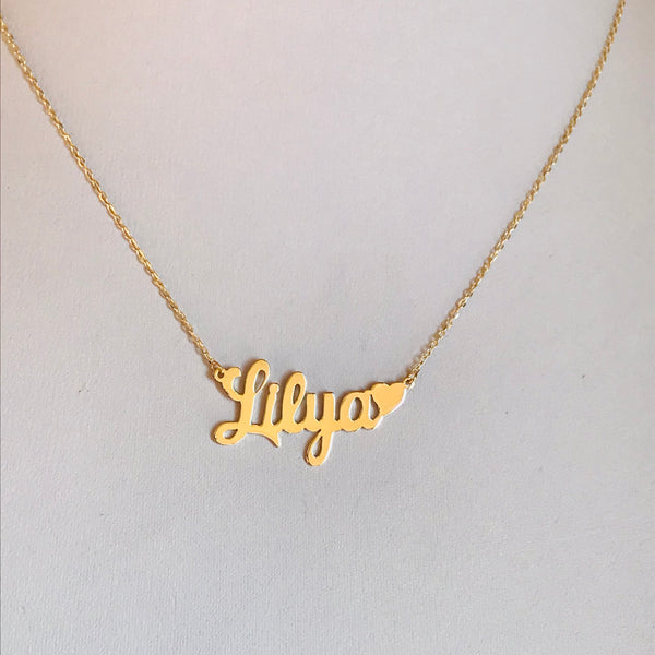 Name necklaces with heart accent
