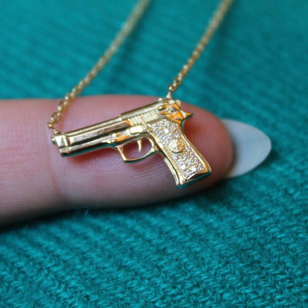 Gun Pendant Necklace – Small / White Diamonds