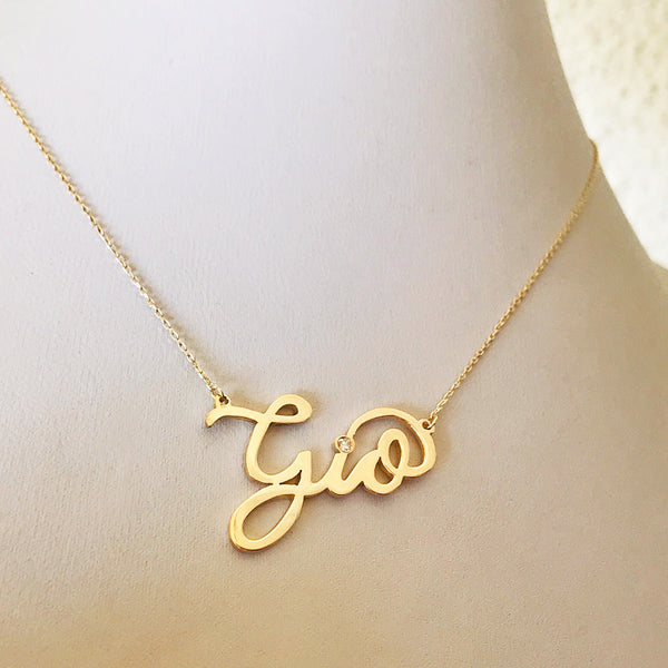 Name necklaces with  diamond on dots
