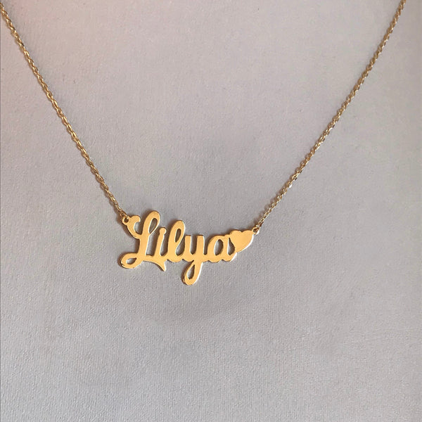 Name necklaces with heart accent