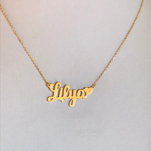 Name necklaces with heart accent