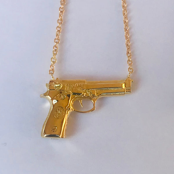 Gun Pendant Necklace – Small / White Diamonds