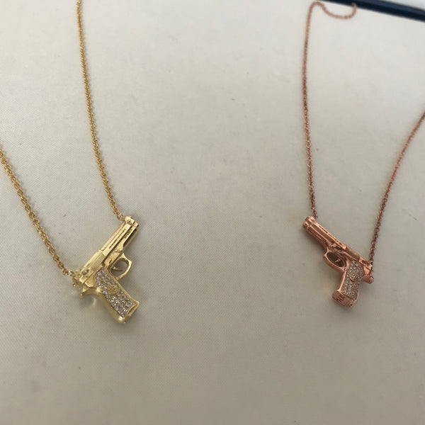 Gun Pendant Necklace – Small / White Diamonds