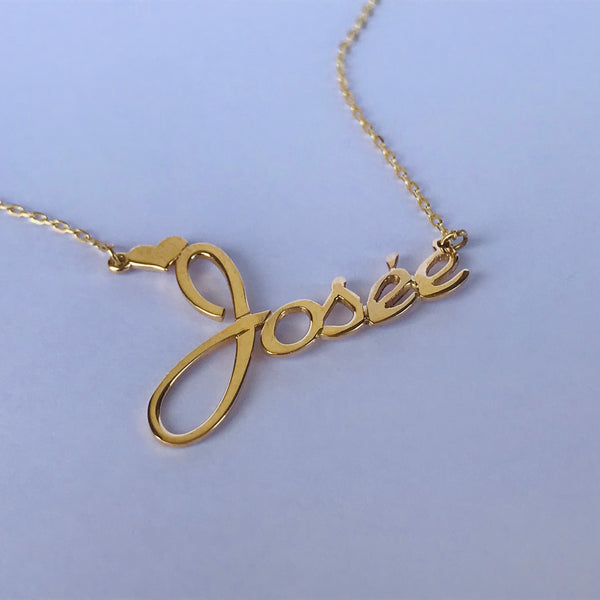 Name necklaces with heart accent