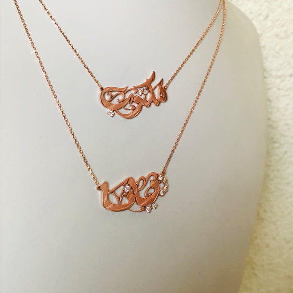 Name necklaces with  diamond on dots