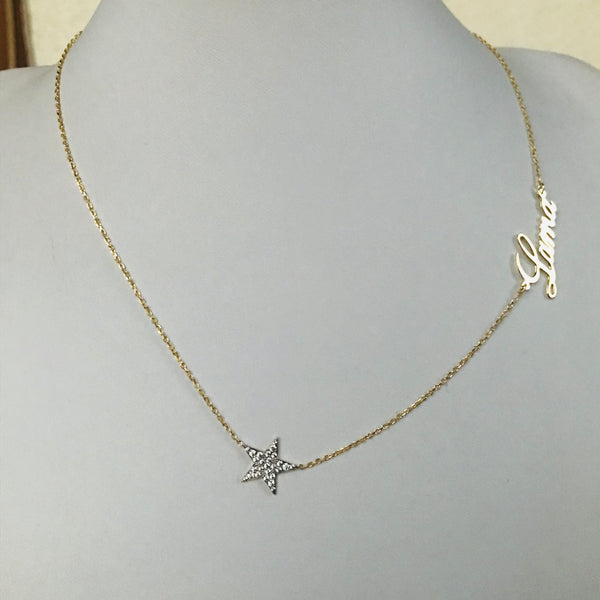 Star Name Necklace with Diamonds
