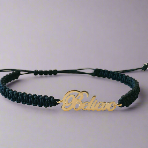 Name bracelet with fine adjustable  twisted rope