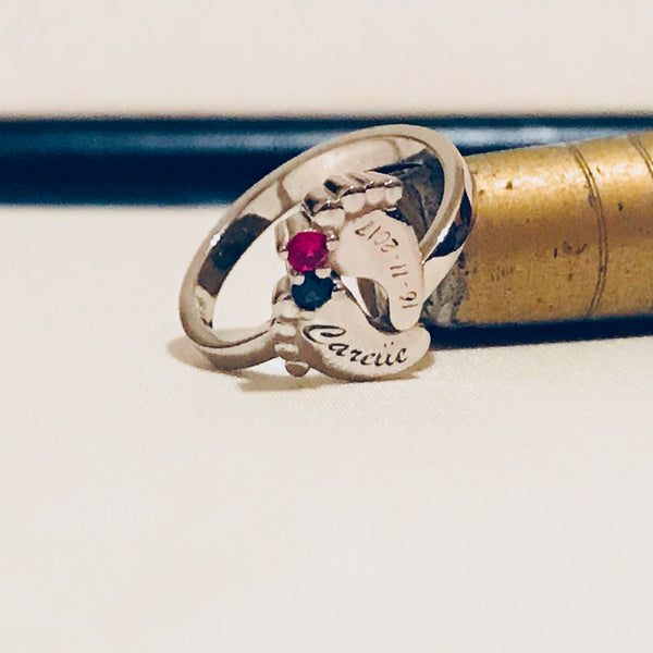 Baby Feet with Birthstone Ring