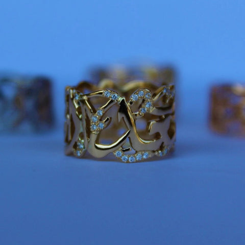Arabic Calligraphy Ring Diamonds on Diacritic Dots
