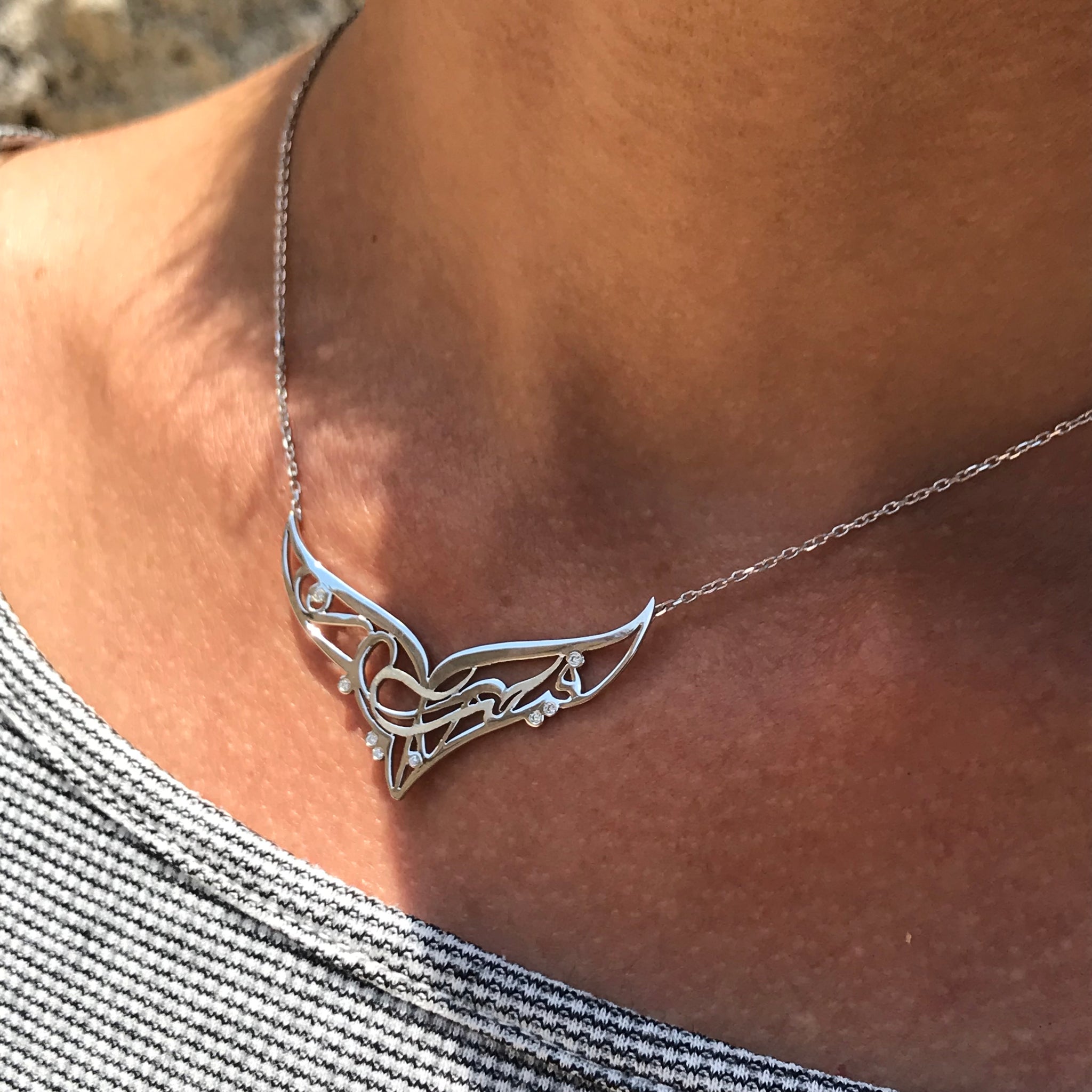 Arabic Calligraphy Wings Necklace - Customised Piece